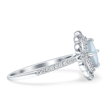 Floral Oval Vintage Fashion Ring Lab Created White Opal 925 Sterling Silver Wholesale